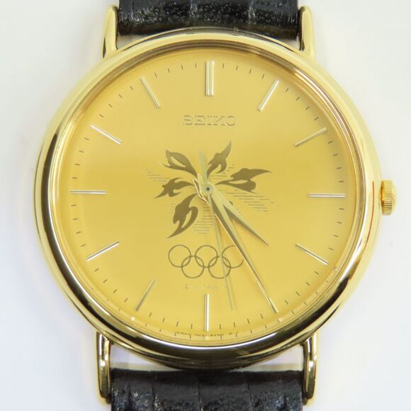 SEIKO Nagano Olympics commemorative model 7N21-8A00 Gold dial quartz wristwatch
